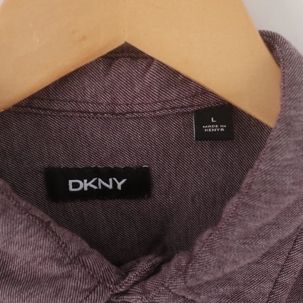 DKNY Shirt Mens Large Purple Heathered Knit Long Sleeve Button‎ Up Excellent